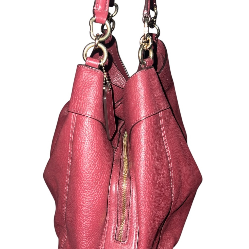 Coach Lexy Shoulder Bag, likely in a raspberry red or pink pebbled leather. - Picture 4 of 4